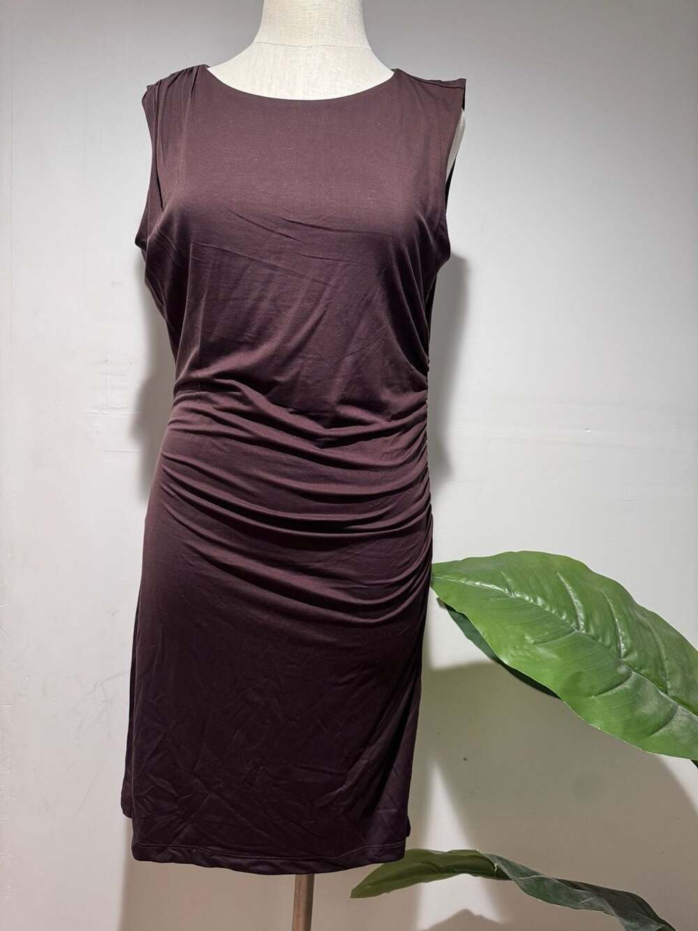 LOFT NWT Brown Ruched Sleeveless Midi Dress Size M